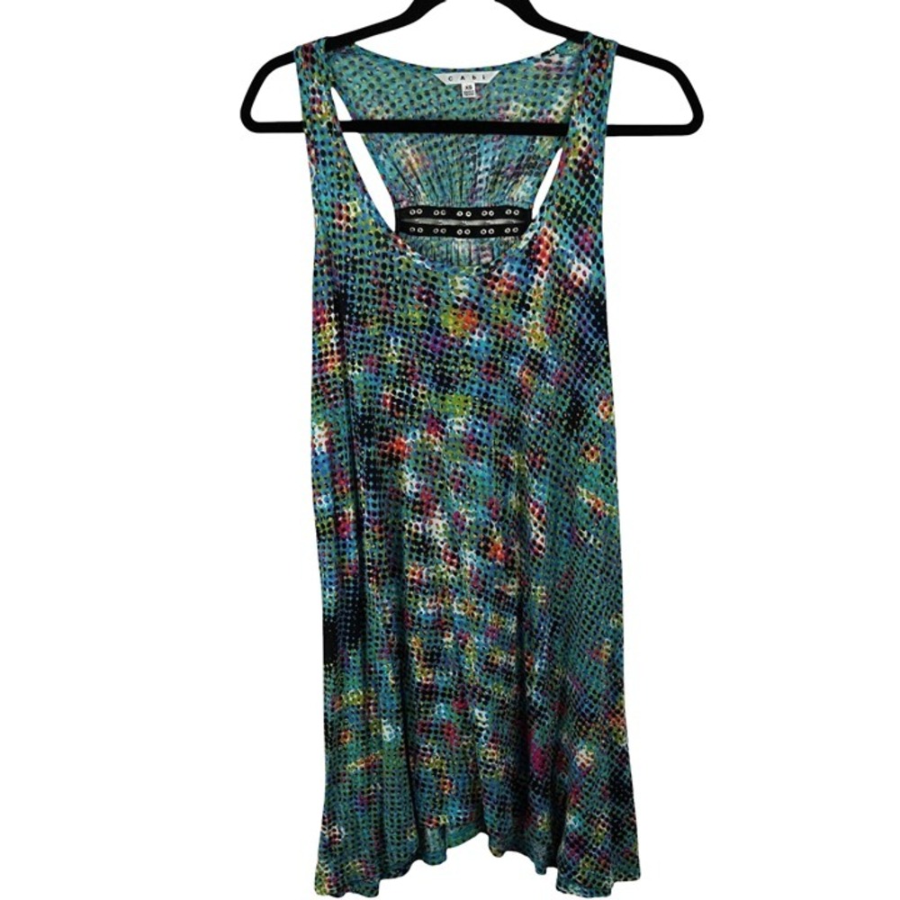Cabi Tank Top Womens XS Blue Multicolor Polka Dot Racerback Hook Eye Stretch